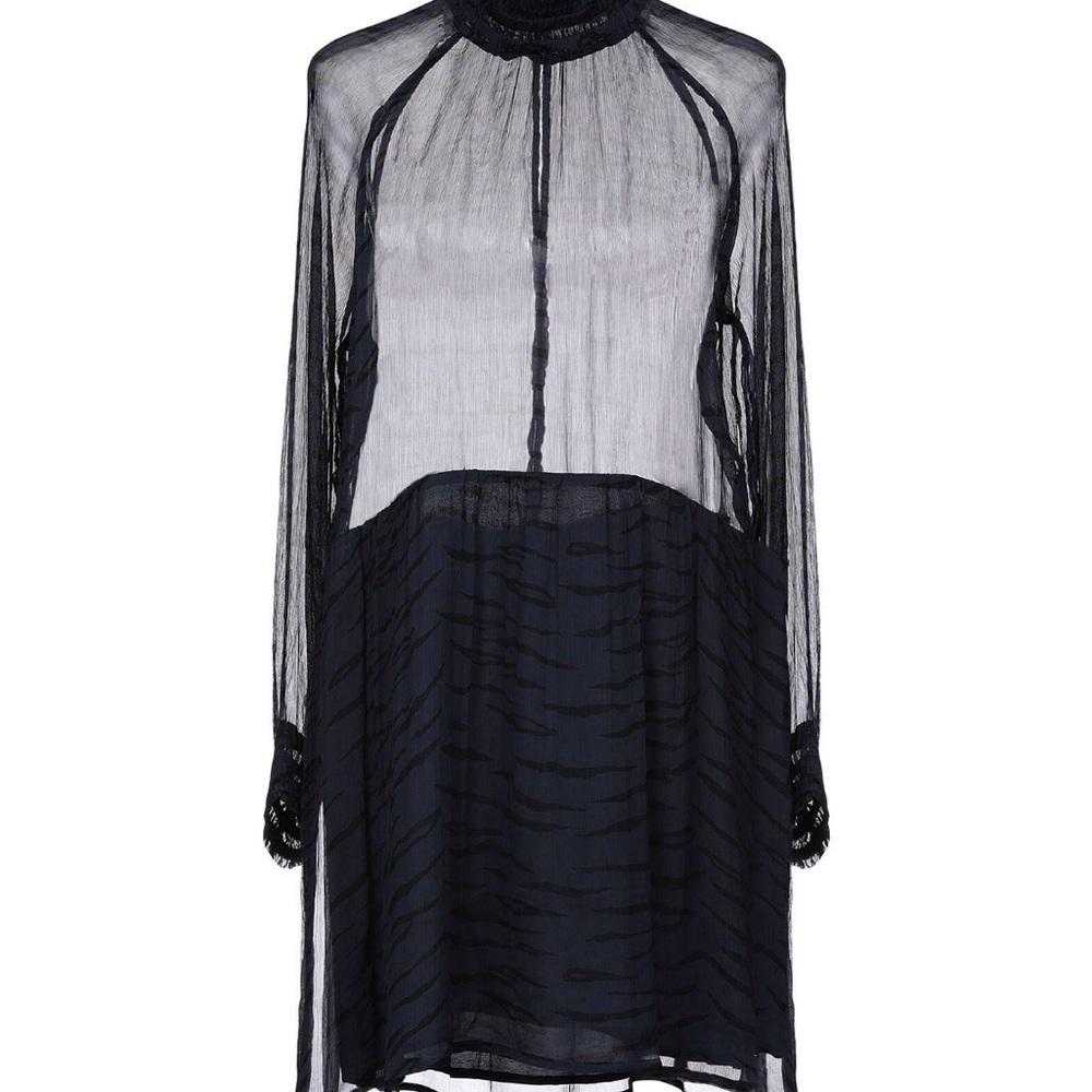 Ganni Navy & Black Zebra Print Sheer Long Sleeve Dress, size Small